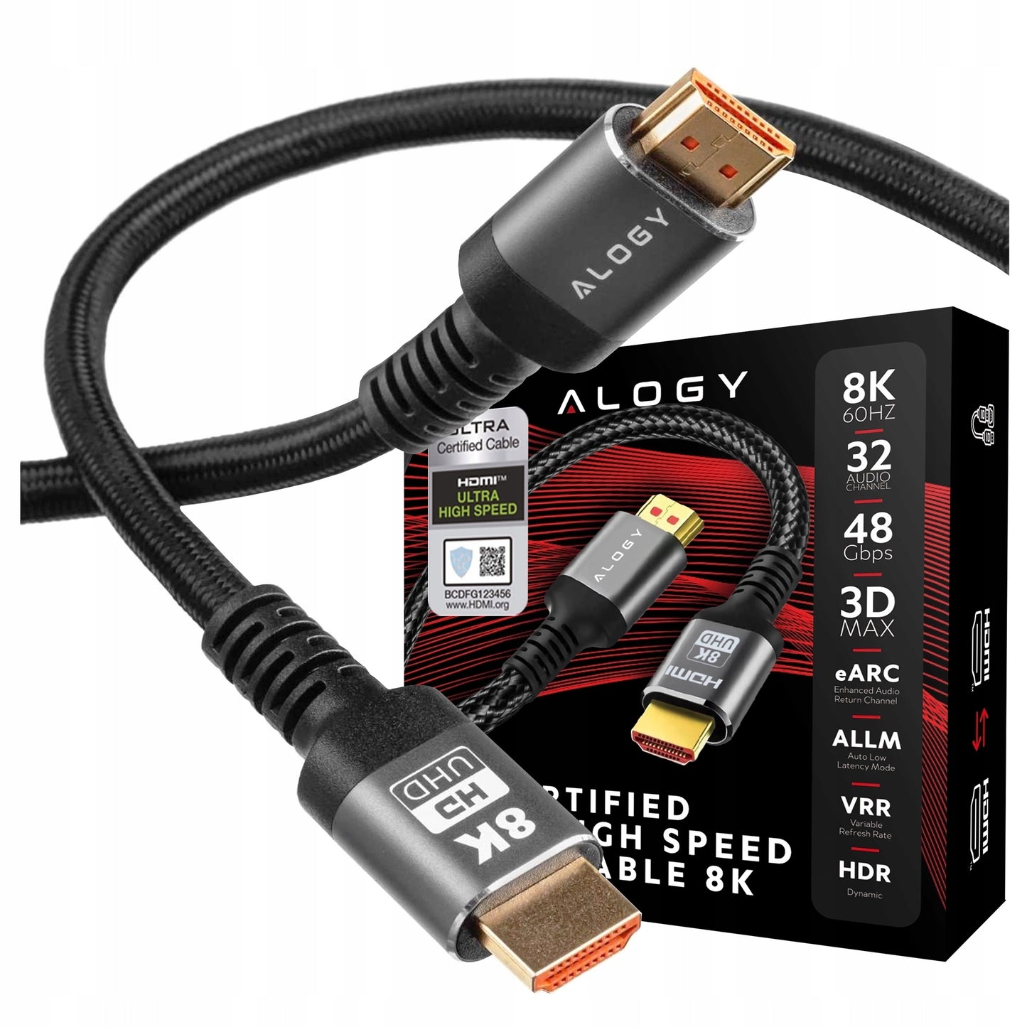 Tvirtas storas HDMI laidas - HDMI 2.1 8K 4K eARC ALOGY PREMIUM 2m 200