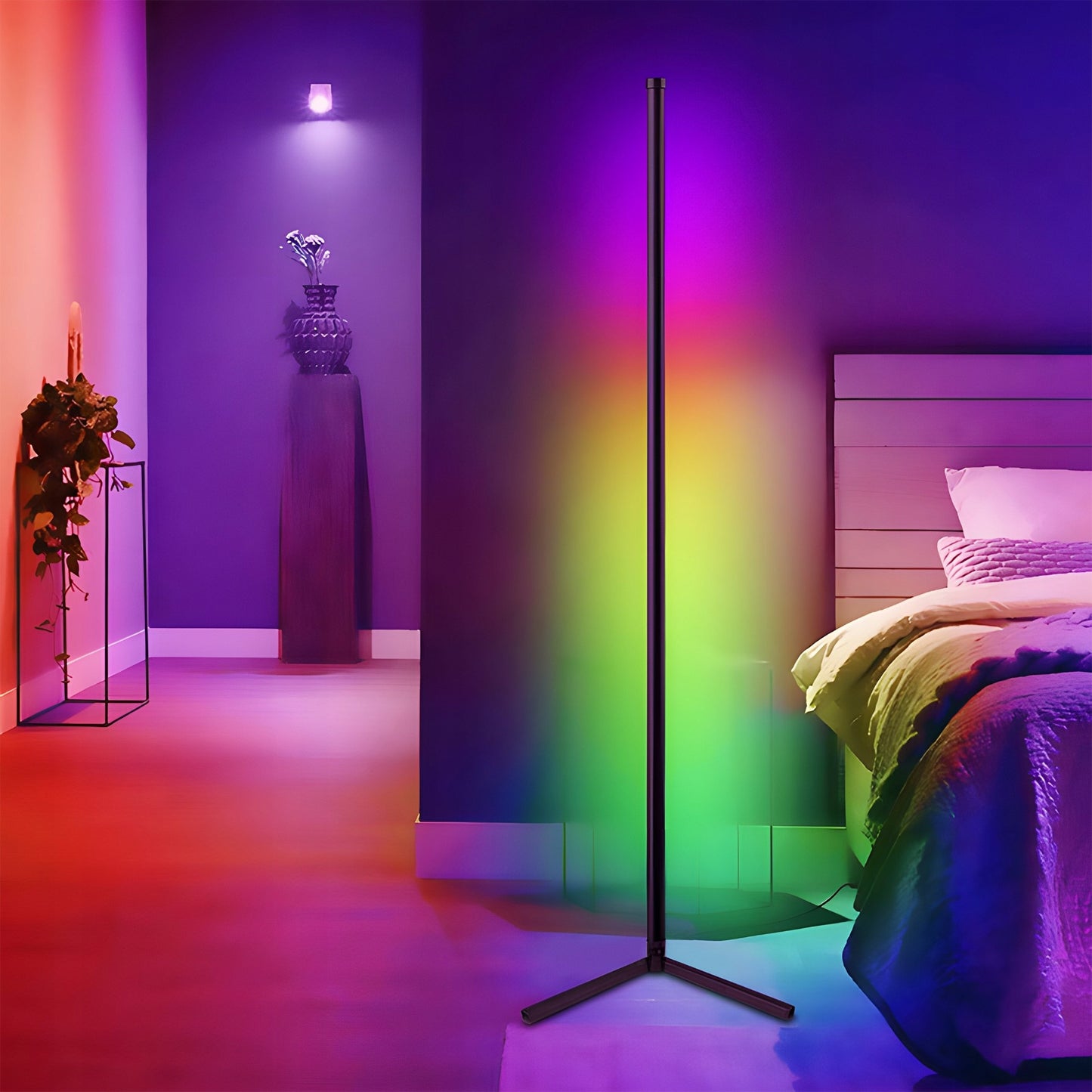 Kampinė Pastatoma Grindų RGB LED Lempa su Nuotolinio Valdymo Pulteliu, Programėle ir Muzikos Sensoriumi, 150 cm