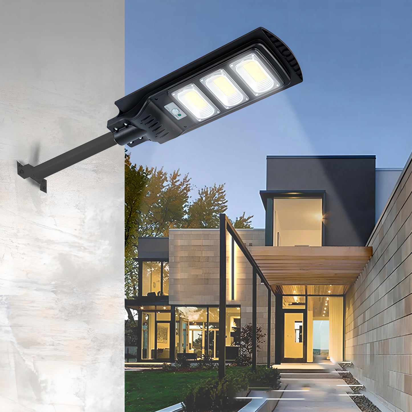 240W Gatvės LED šviestuvas, saulės energija maitinamas, su judesio ir sutemų jutikliais + XL nuotolinio valdymo pultas