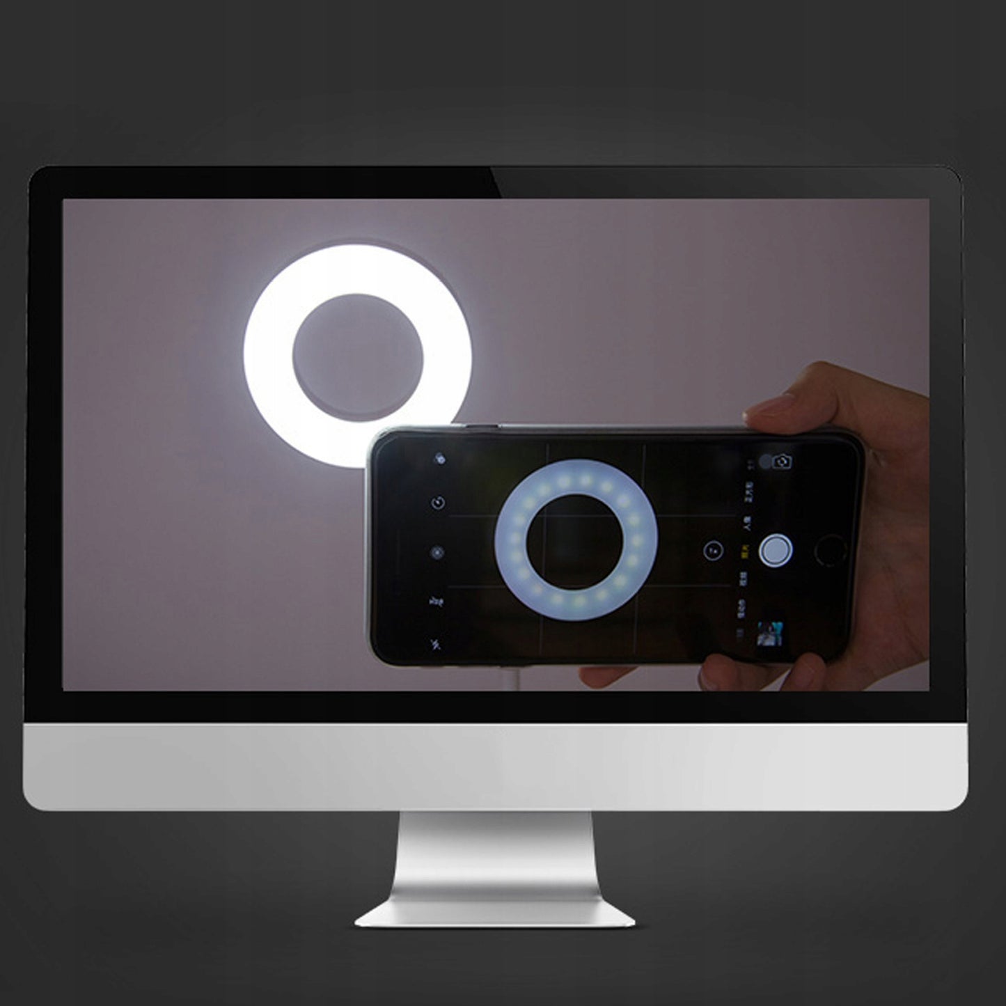 LED žiedinė stalinė kosmetinė lempa su spaustuvu