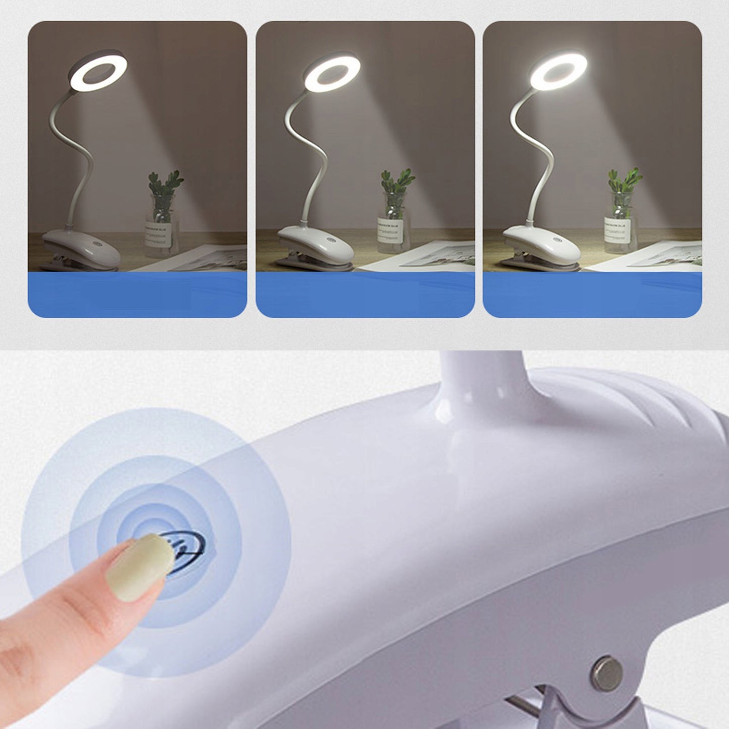 LED žiedinė stalinė kosmetinė lempa su spaustuvu