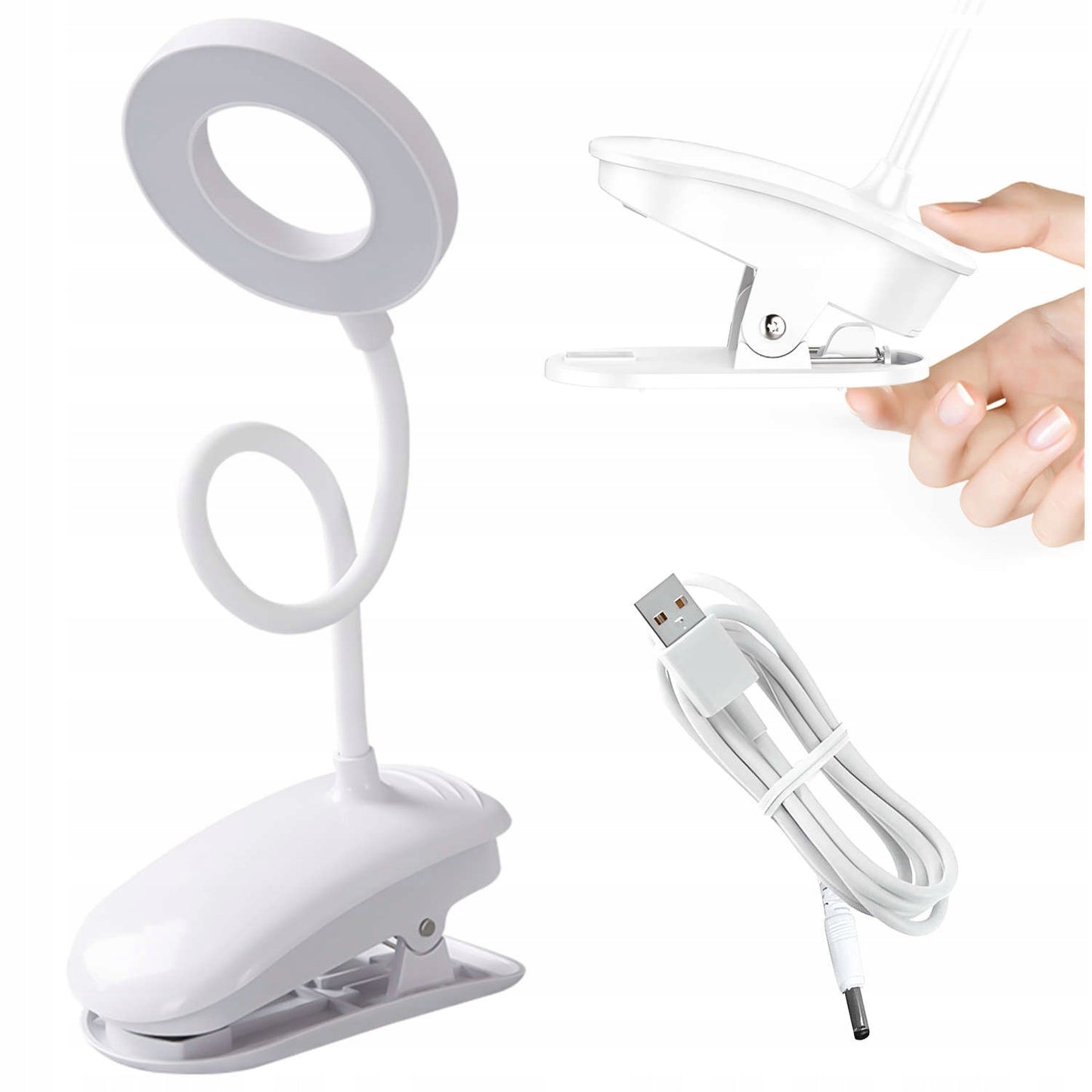 LED žiedinė stalinė kosmetinė lempa su spaustuvu