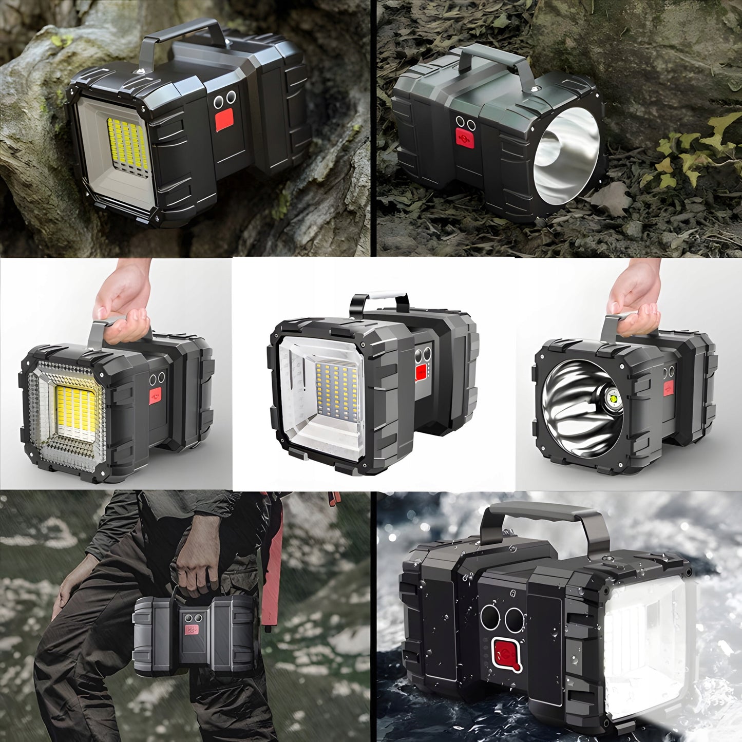 Taktinis LED prožektorius, galingas, įkraunamas per USB, 1000lm, 40W