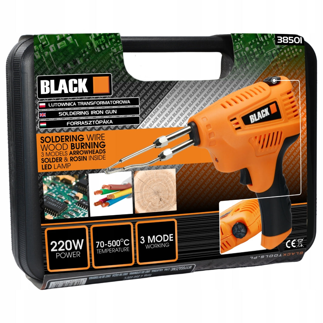 Transformatorinis lituoklis 220W BLACK dėklas LED alavas BLACK TOOLS POLSKA