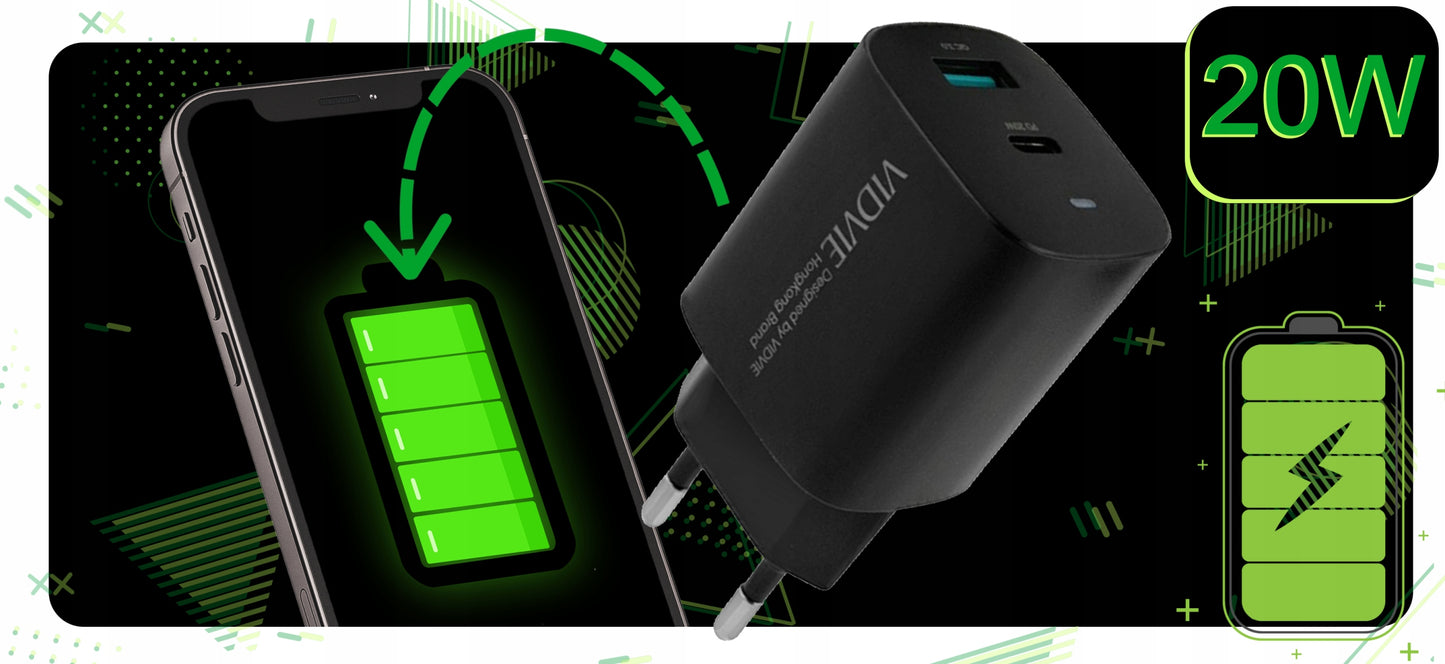 USB C Įkroviklis (USB C Tipo, USB-A, Tinklinis, Greitas) + C Tipo Kabelis