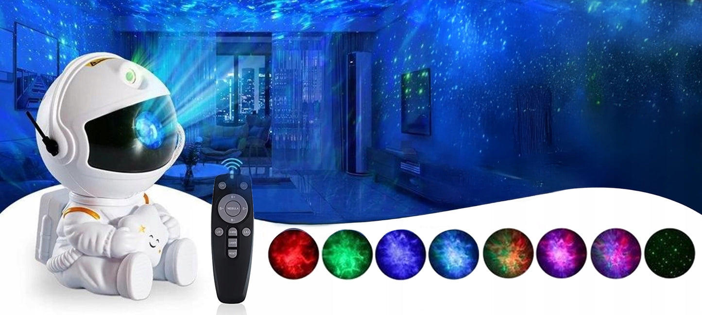 LED Naktinė Lemputė Žvaigždžių Projektorius Galaktikų Kosmoso Sėdintis Astronautas su Pultu