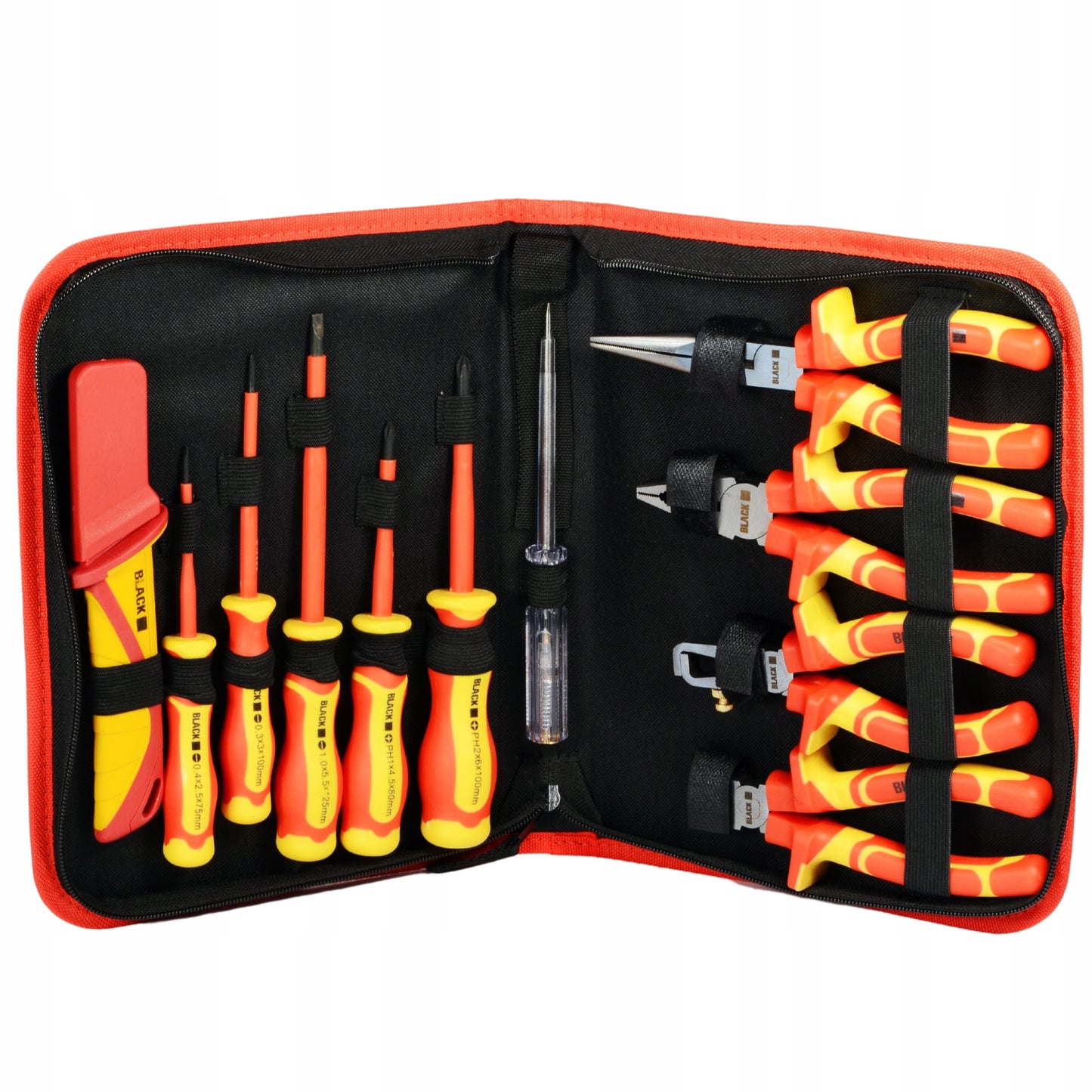 Didelis įrankių ir atsuktuvų rinkinys elektrikui, 1000V izoliuoti, 11 vnt. BLACK