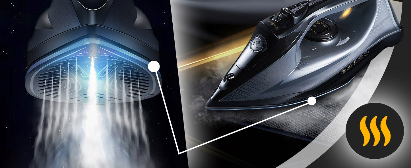 Galingas garų lygintuvas, didelė galia 2400W, keraminis paviršius, sistema "anti-drip", sistema "anti-calc"