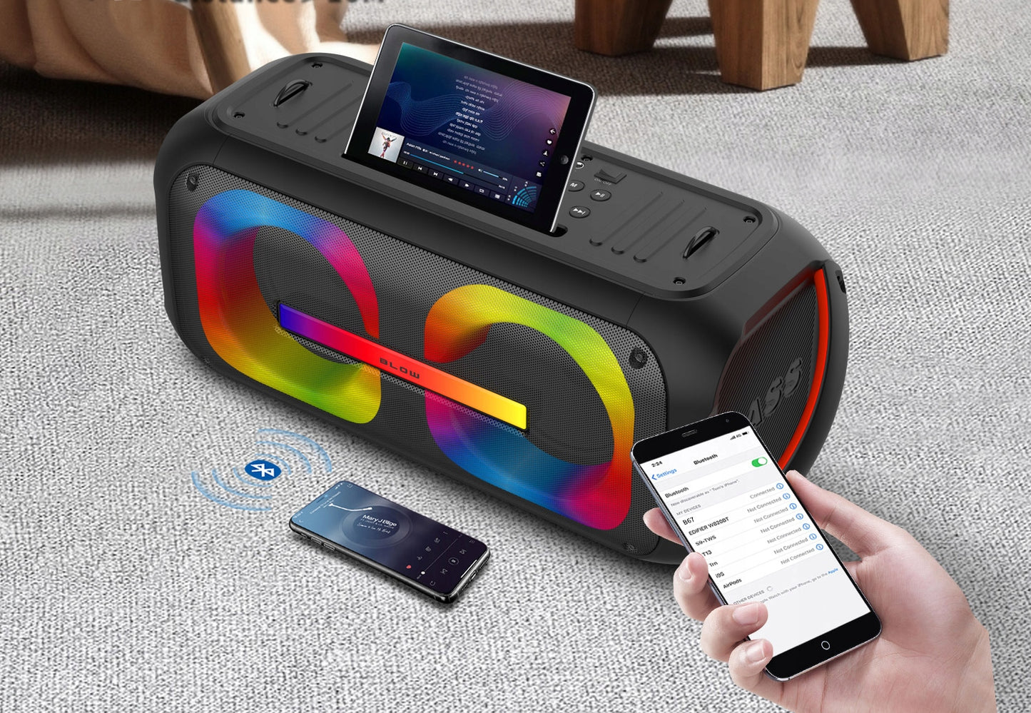 Galingas Bluetooth nešiojamas mobilus garsiakalbis su mikrofonu, nuotolinio valdymo pulteliu, USB, SD, Karaoke