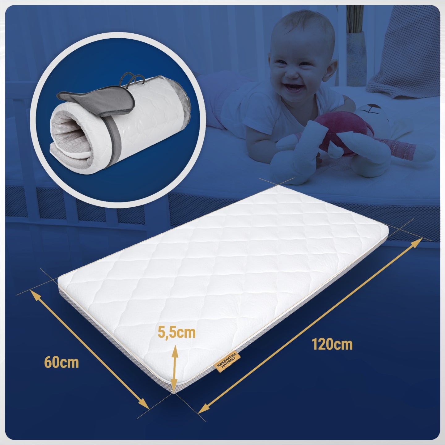 Kelioninis čiužinys Kinderkraft Leody, čiužinys Kinderkraft Joy 120x60