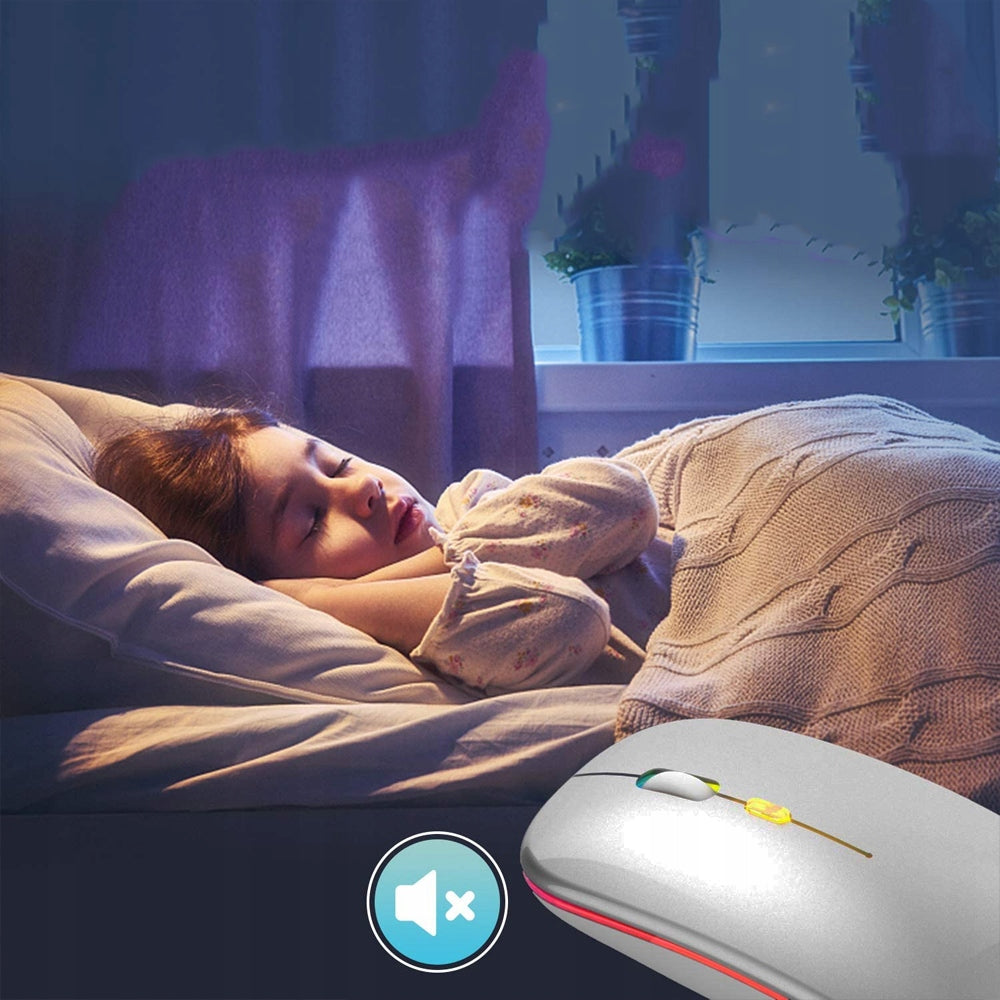 Tyli belaidė pelė su LED RGB pašvietimu nešiojamam kompiuteriui ir biurui