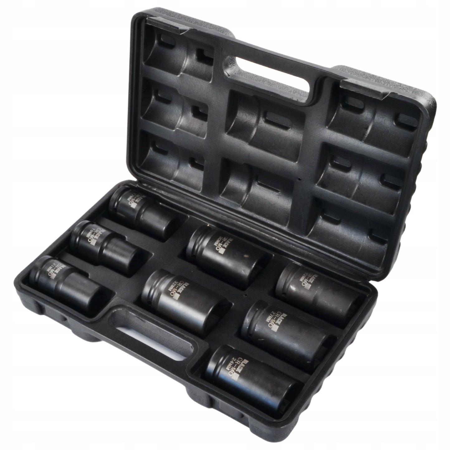 Smūginės terklinės galvutės, smūginių terklinės galvučių rinkinys 3/4" 17,19,21,22,24,27,30,32 BLACK