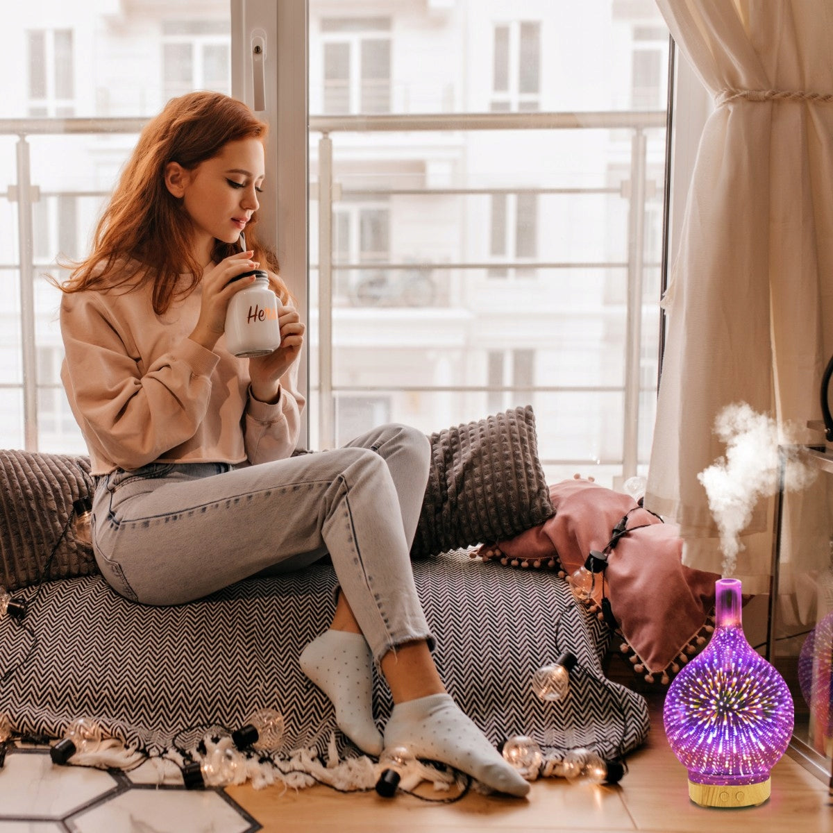 Oro drėkintuvas, kvapų difuzorius, aromaterapija, jonizatorius, naktinė lemputė