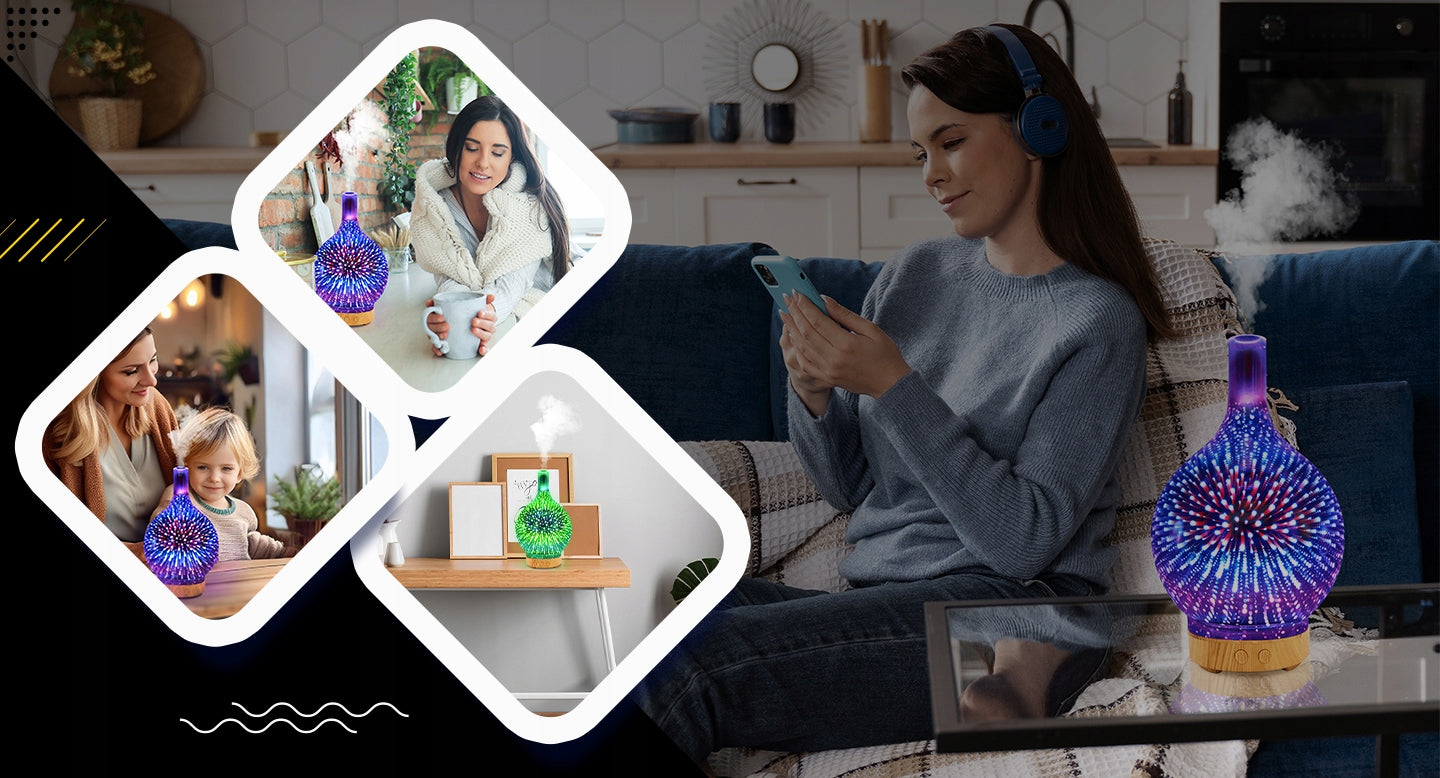 Oro drėkintuvas, kvapų difuzorius, aromaterapija, jonizatorius, naktinė lemputė