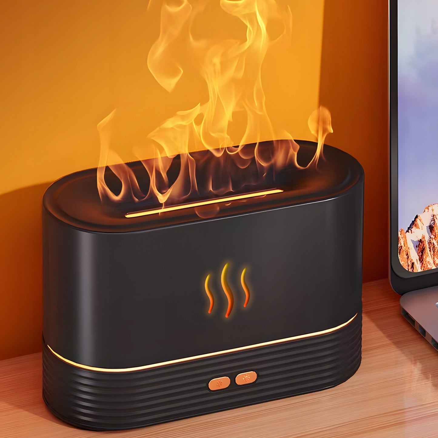 Oro drėkintuvas židinio imitacijos difuzorius aromaterapijai su LED ugnies efekto lempute