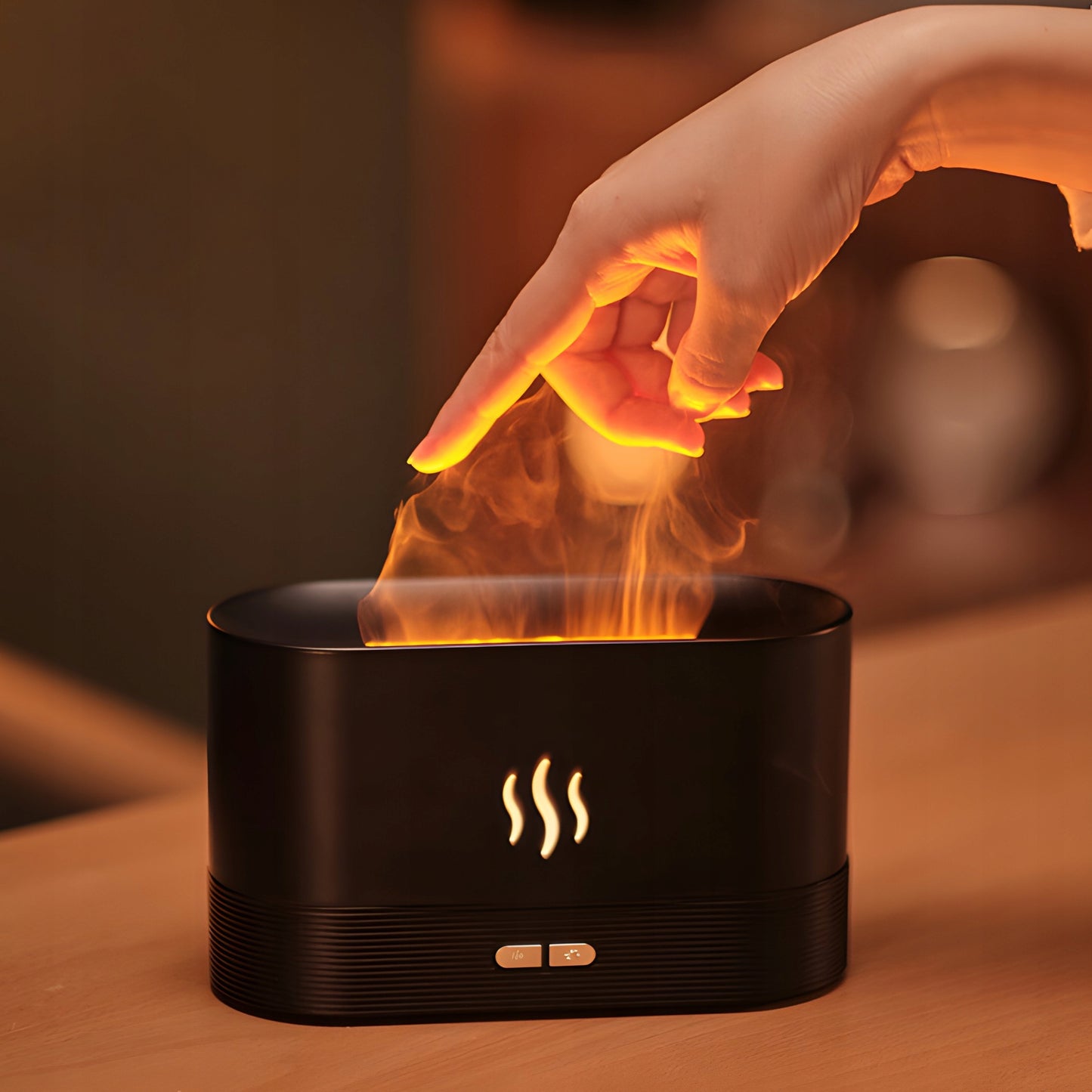 Oro drėkintuvas židinio imitacijos difuzorius aromaterapijai su LED ugnies efekto lempute
