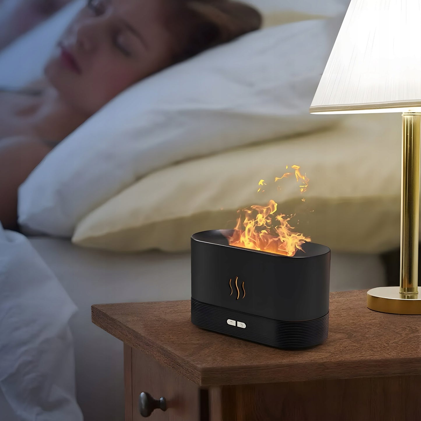 Oro drėkintuvas židinio imitacijos difuzorius aromaterapijai su LED ugnies efekto lempute