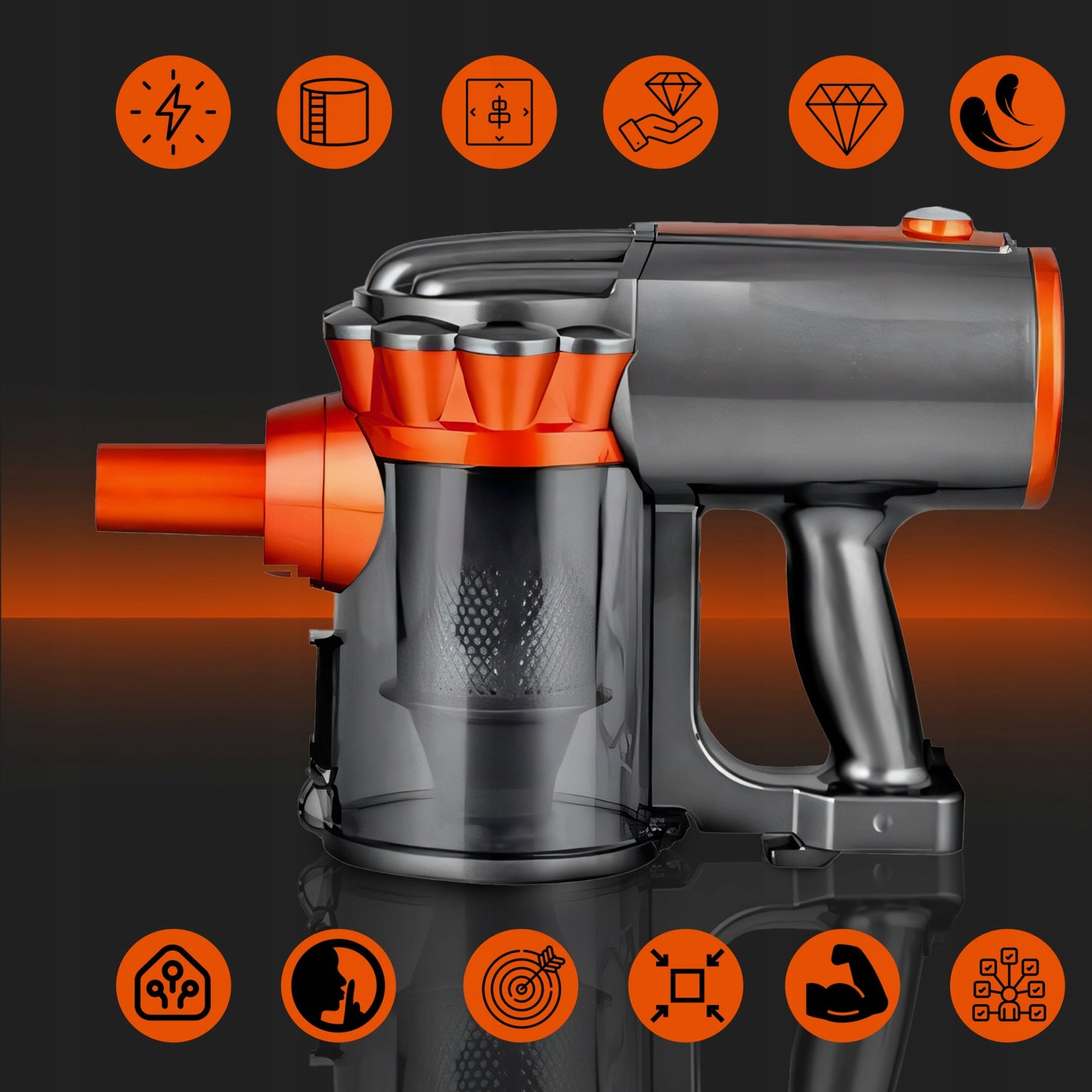 Vertikalus rankinis cikloninis dulkių siurblys be maišelio, galingas 650W, 5in1, patogus, 5m