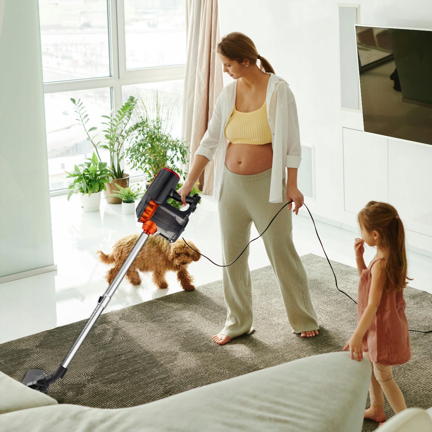 Vertikalus rankinis cikloninis dulkių siurblys be maišelio, galingas 650W, 5in1, patogus, 5m