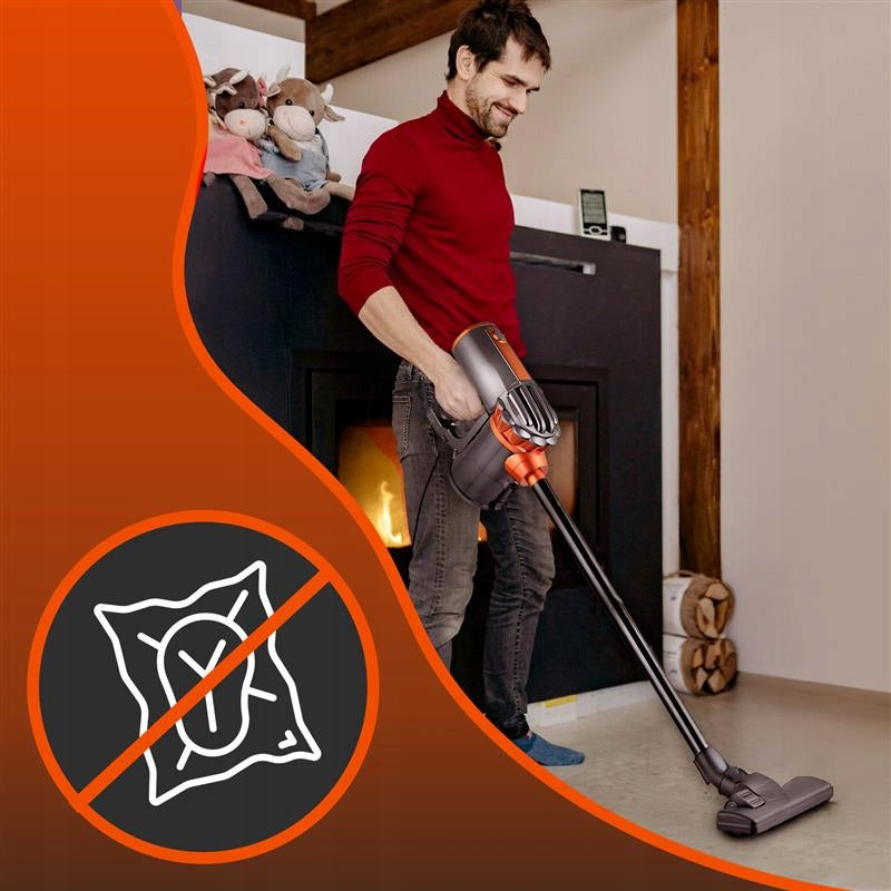 Vertikalus rankinis cikloninis dulkių siurblys be maišelio, galingas 650W, 5in1, patogus, 5m