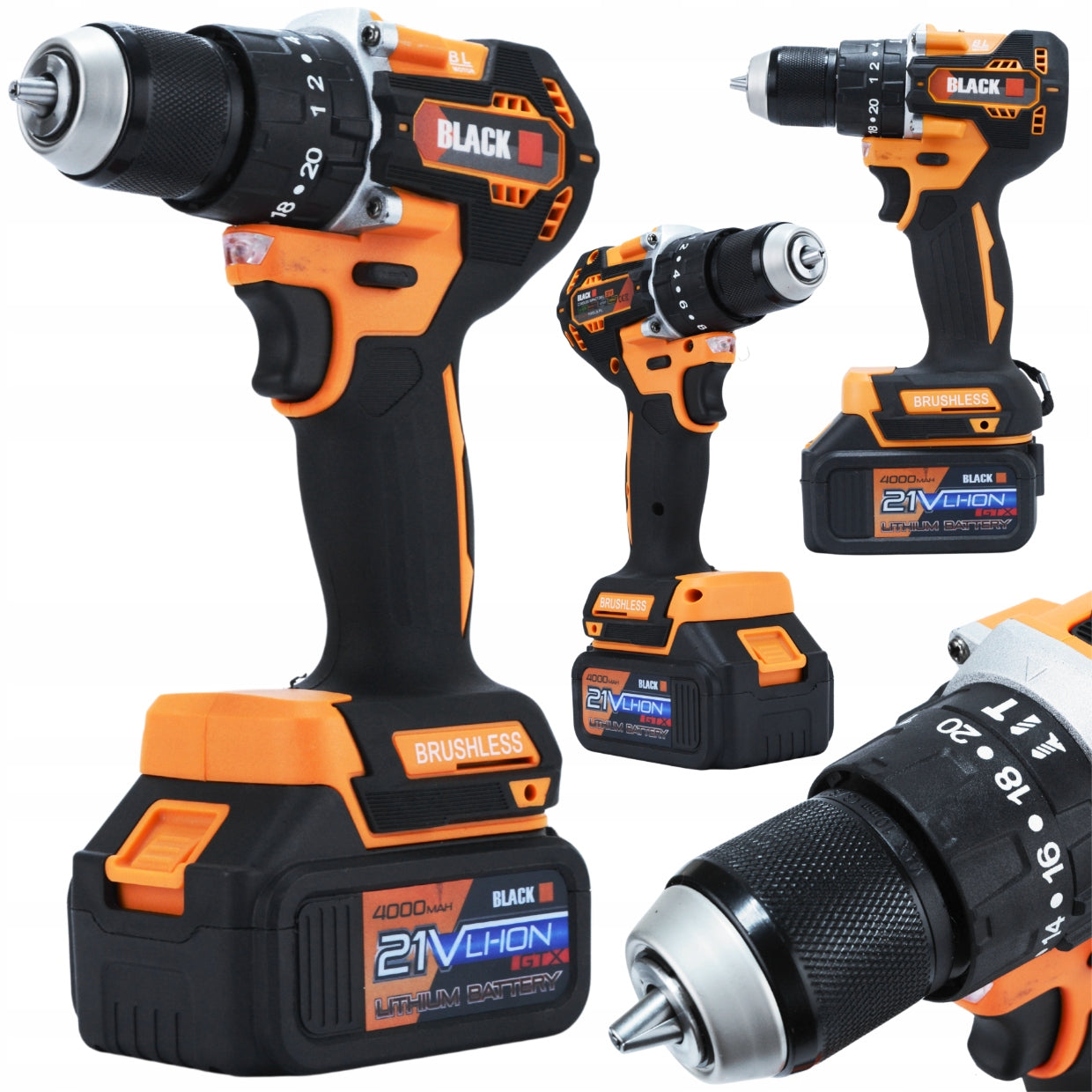 Didelis belaidžių įrankių rinkinys 3 x 4Ah 21V 4in1 Suktukas, Šlifuoklis, Gręžtuvas-atsuktuvas 3 akumuliatoriai