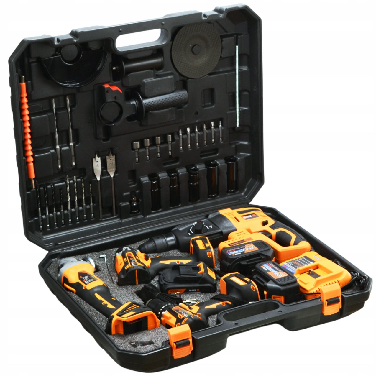 Didelis belaidžių įrankių rinkinys 3 x 4Ah 21V 4in1 Suktukas, Šlifuoklis, Gręžtuvas-atsuktuvas 3 akumuliatoriai