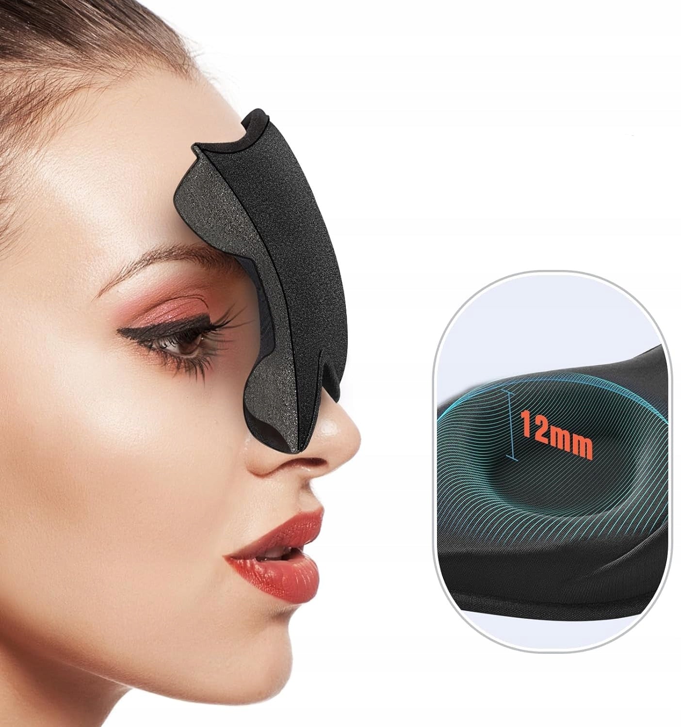 3D miego kaukė, užtemdanti 99% šviesos, reguliuojama