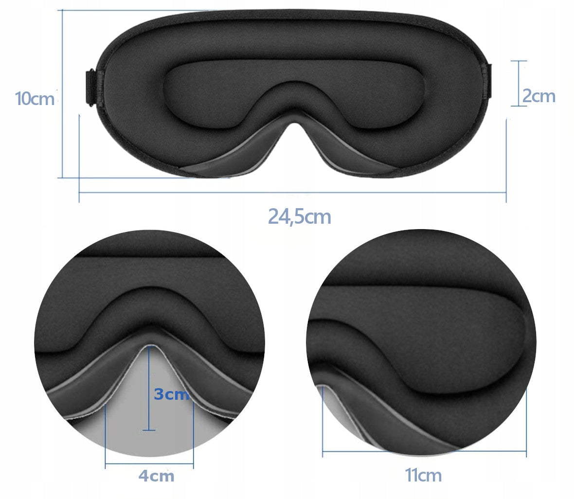 3D miego kaukė, užtemdanti 99% šviesos, reguliuojama