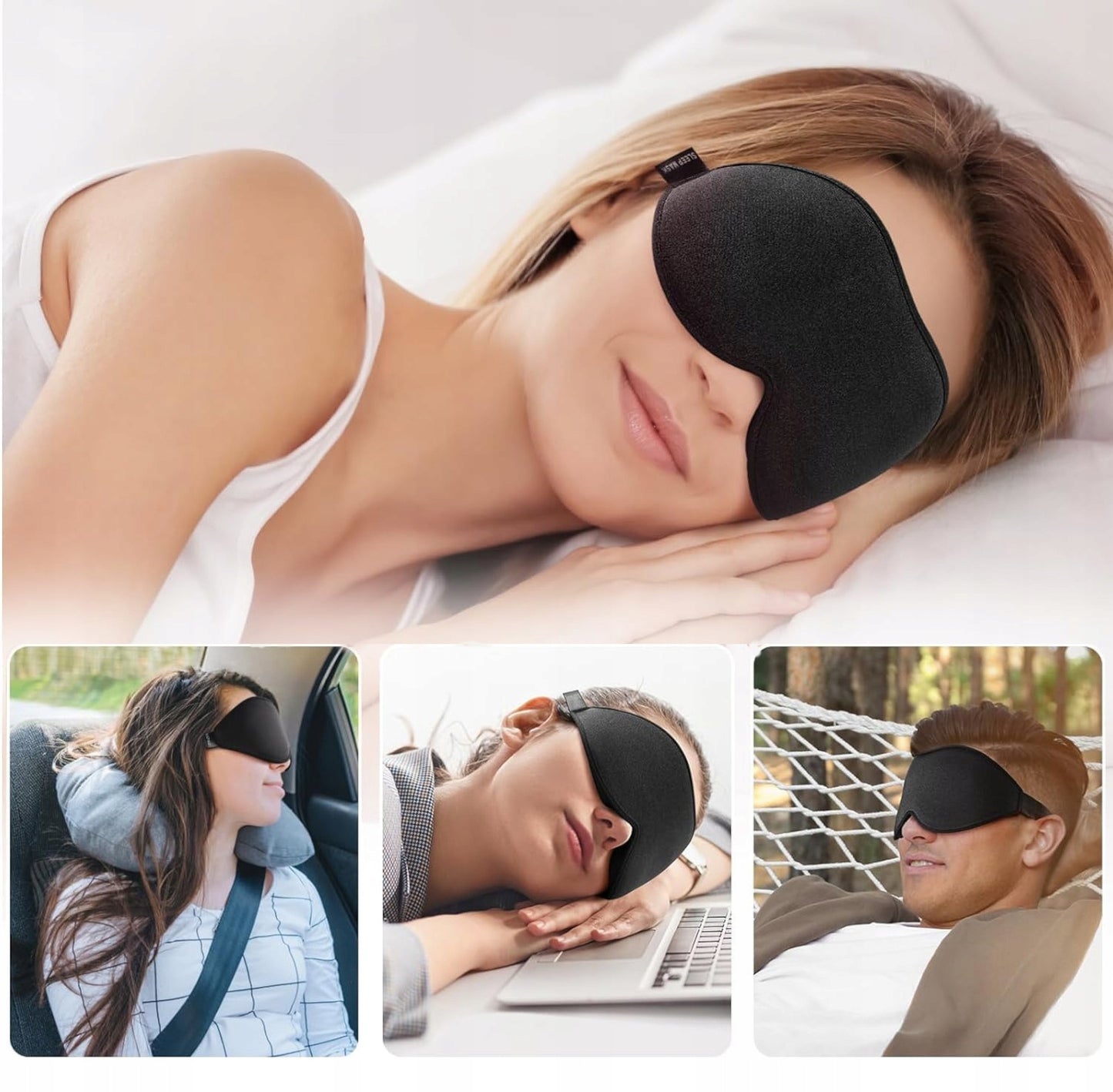 3D miego kaukė, užtemdanti 99% šviesos, reguliuojama