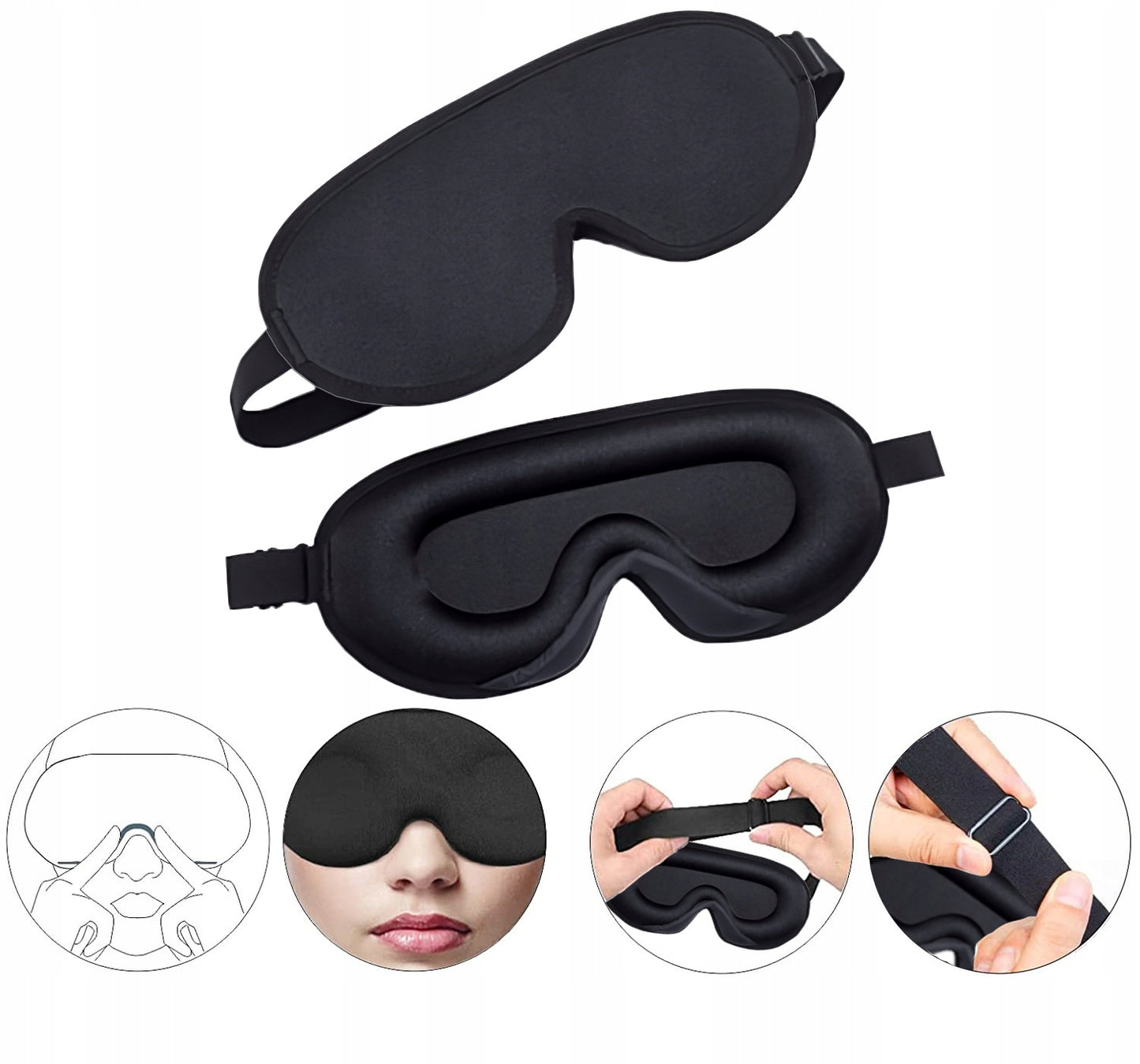 3D miego kaukė, užtemdanti 99% šviesos, reguliuojama
