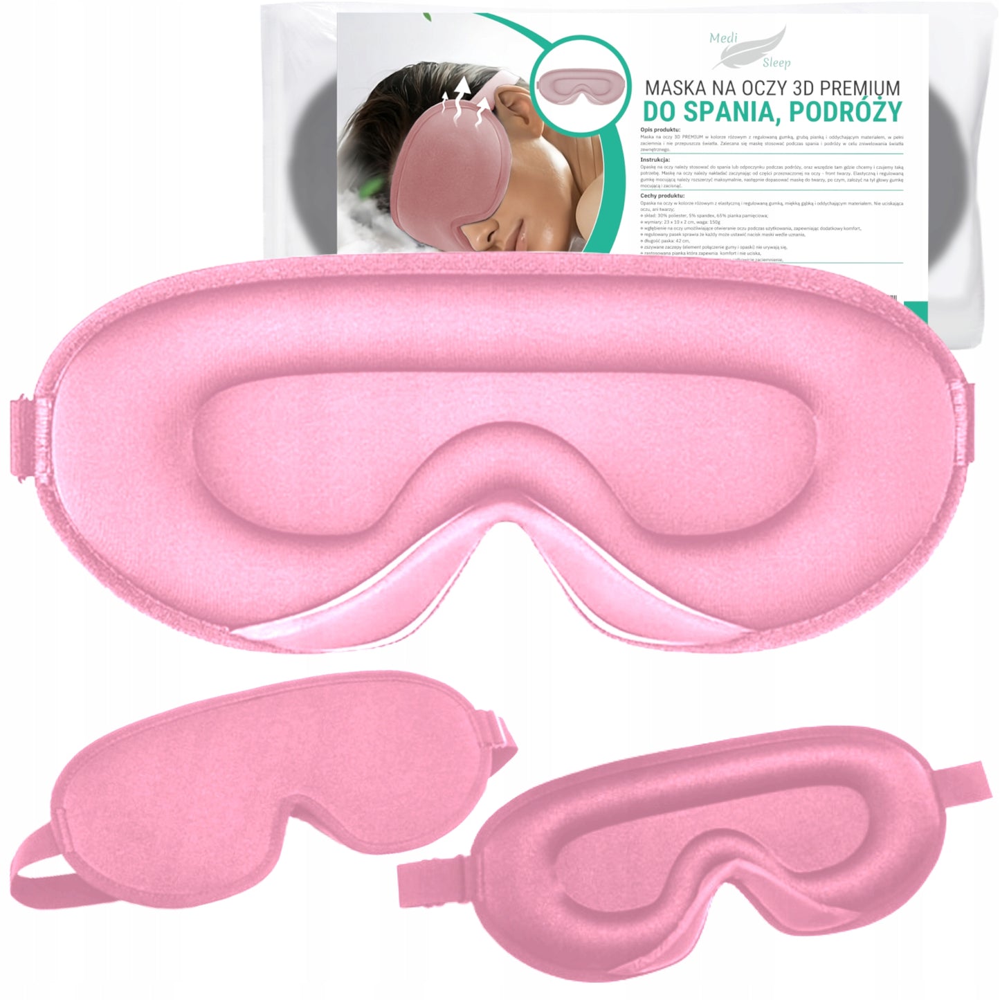 3D miego kaukė, tamsinanti, reguliuojama, aukščiausios kokybės