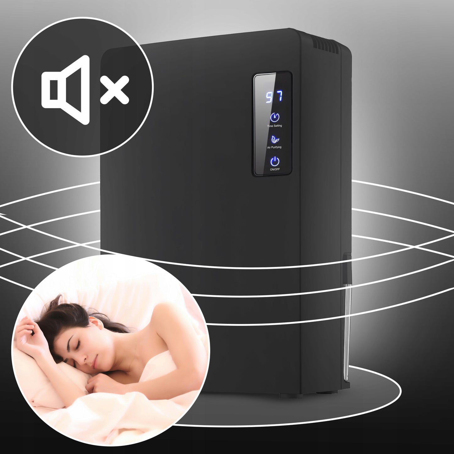 Oro sausintuvas 2200ml Tylus, Efektyvus Drėgmės Sugerėjas Laikmatis LCD LED