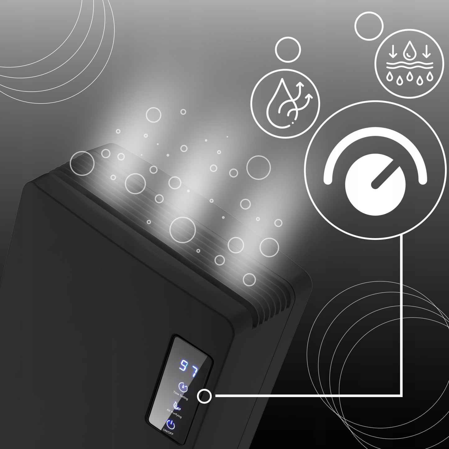 Oro sausintuvas 2200ml Tylus, Efektyvus Drėgmės Sugerėjas Laikmatis LCD LED