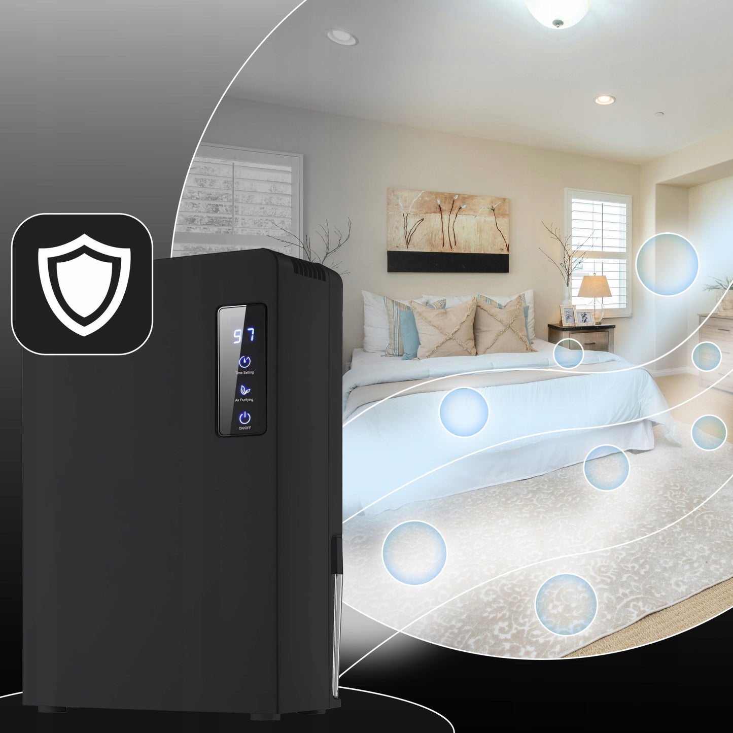 Oro sausintuvas 2200ml Tylus, Efektyvus Drėgmės Sugerėjas Laikmatis LCD LED