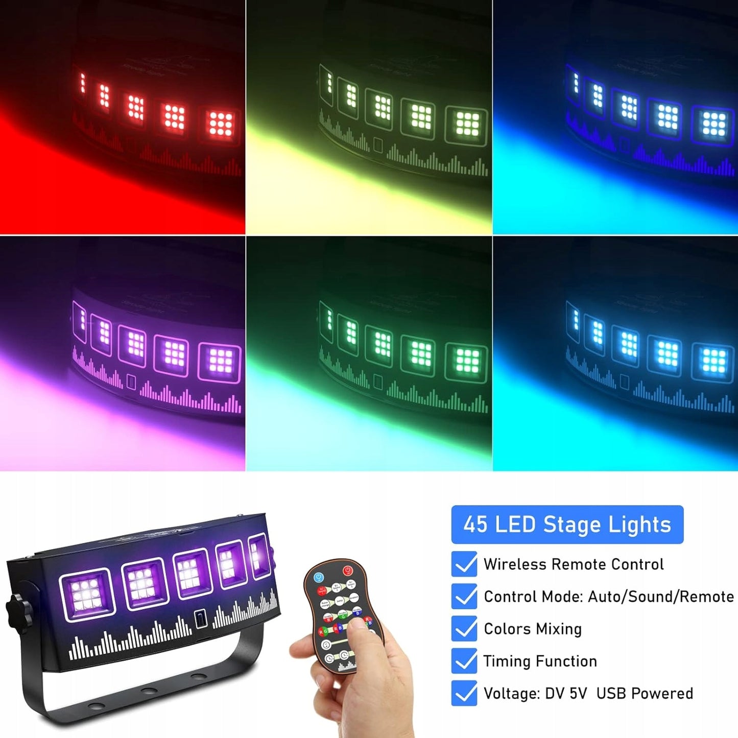 Spalvotas diskotekos apšvietimas 128 RGBW vakarėlio prožektorius, 2 vnt. rinkinys