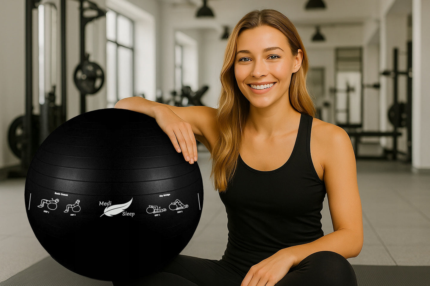 Reabilitacinis gimnastikos kamuolys pratimams, treniruotėms, fitnesui su pompa, 65cm
