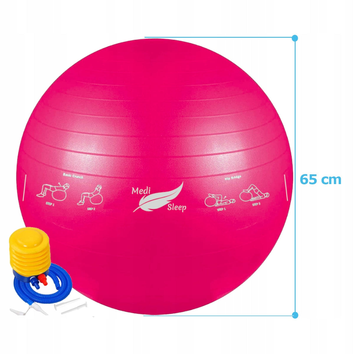 Reabilitacinis gimnastikos kamuolys pratimams, treniruotėms, fitnesui su pompa, 65cm
