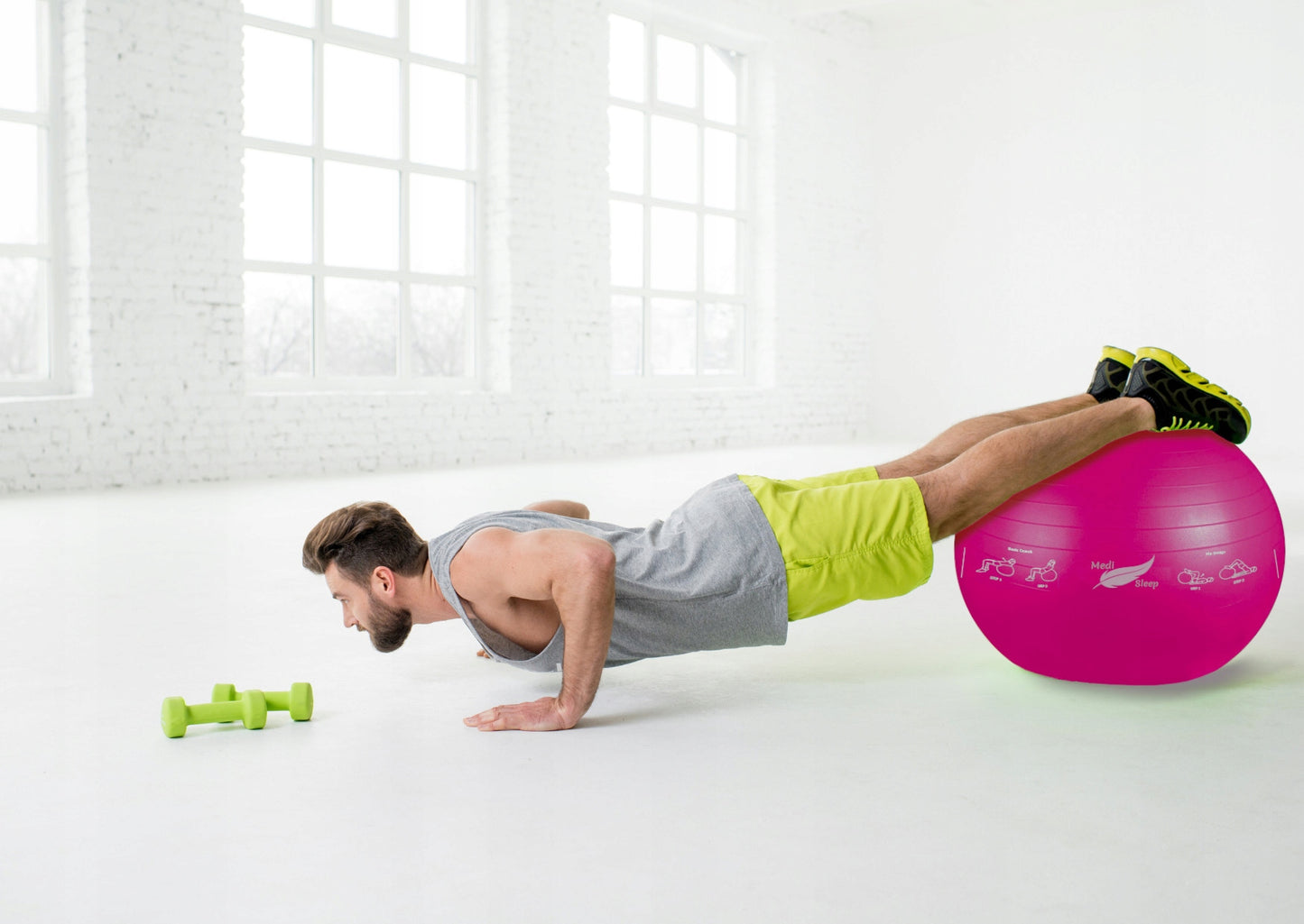 Reabilitacinis gimnastikos kamuolys pratimams, treniruotėms, fitnesui su pompa, 65cm