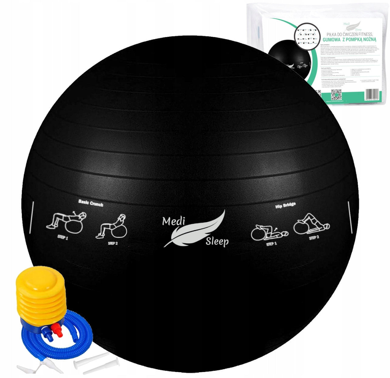 Reabilitacinis gimnastikos kamuolys pratimams, treniruotėms, fitnesui su pompa, 65cm