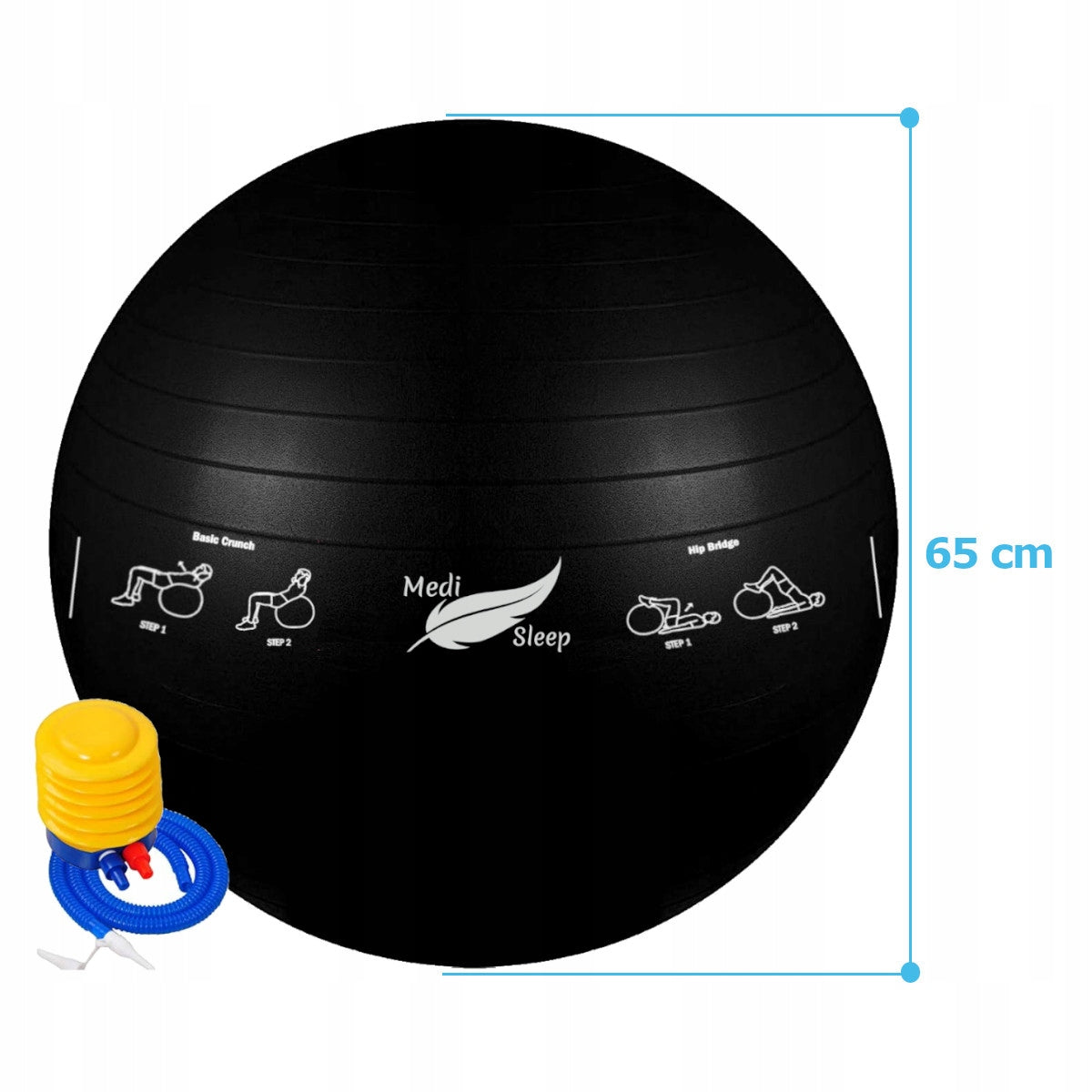 Reabilitacinis gimnastikos kamuolys pratimams, treniruotėms, fitnesui su pompa, 65cm