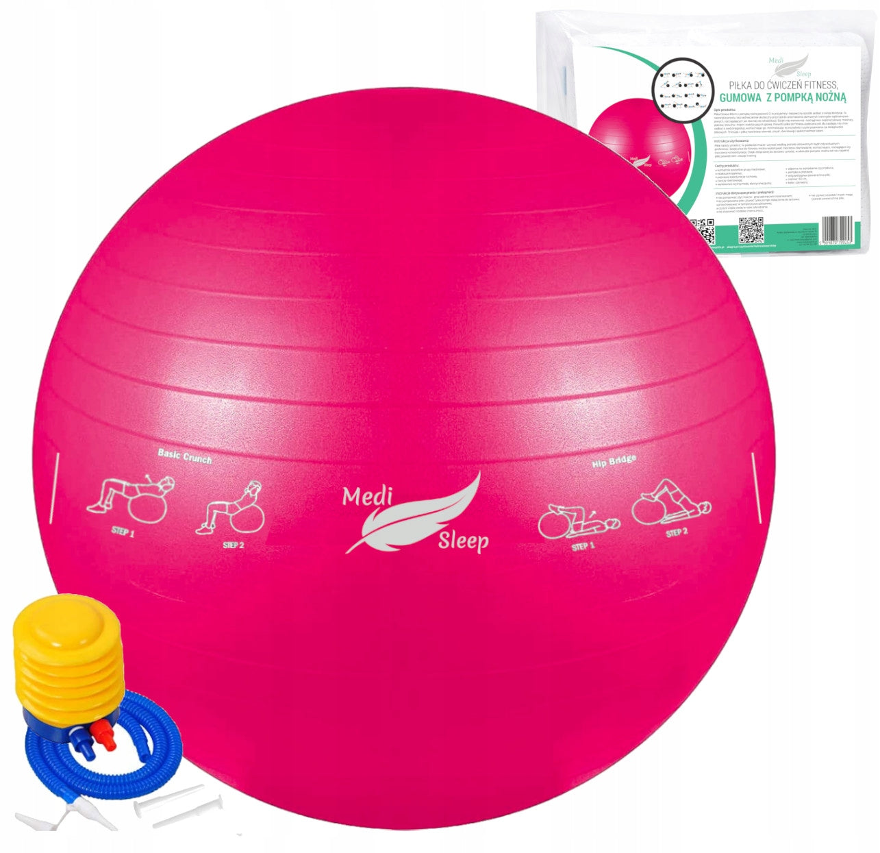 Reabilitacinis gimnastikos kamuolys pratimams, treniruotėms, fitnesui su pompa, 65cm