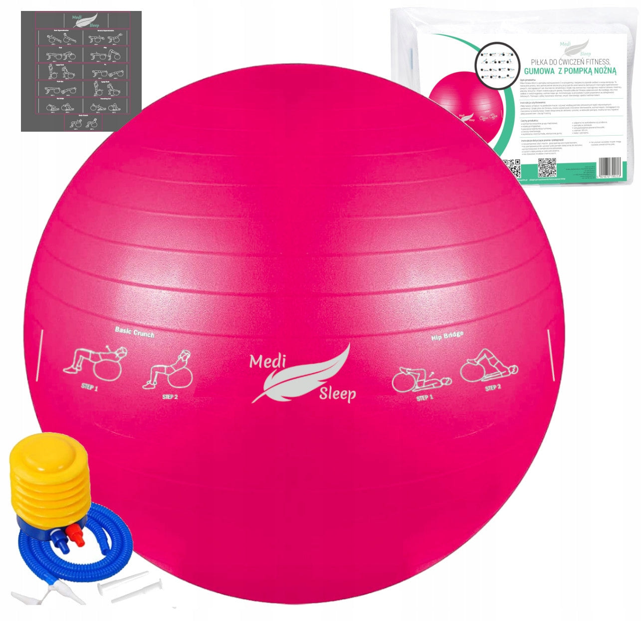 Reabilitacinis gimnastikos kamuolys pratimams, treniruotėms, fitnesui su pompa, 65cm