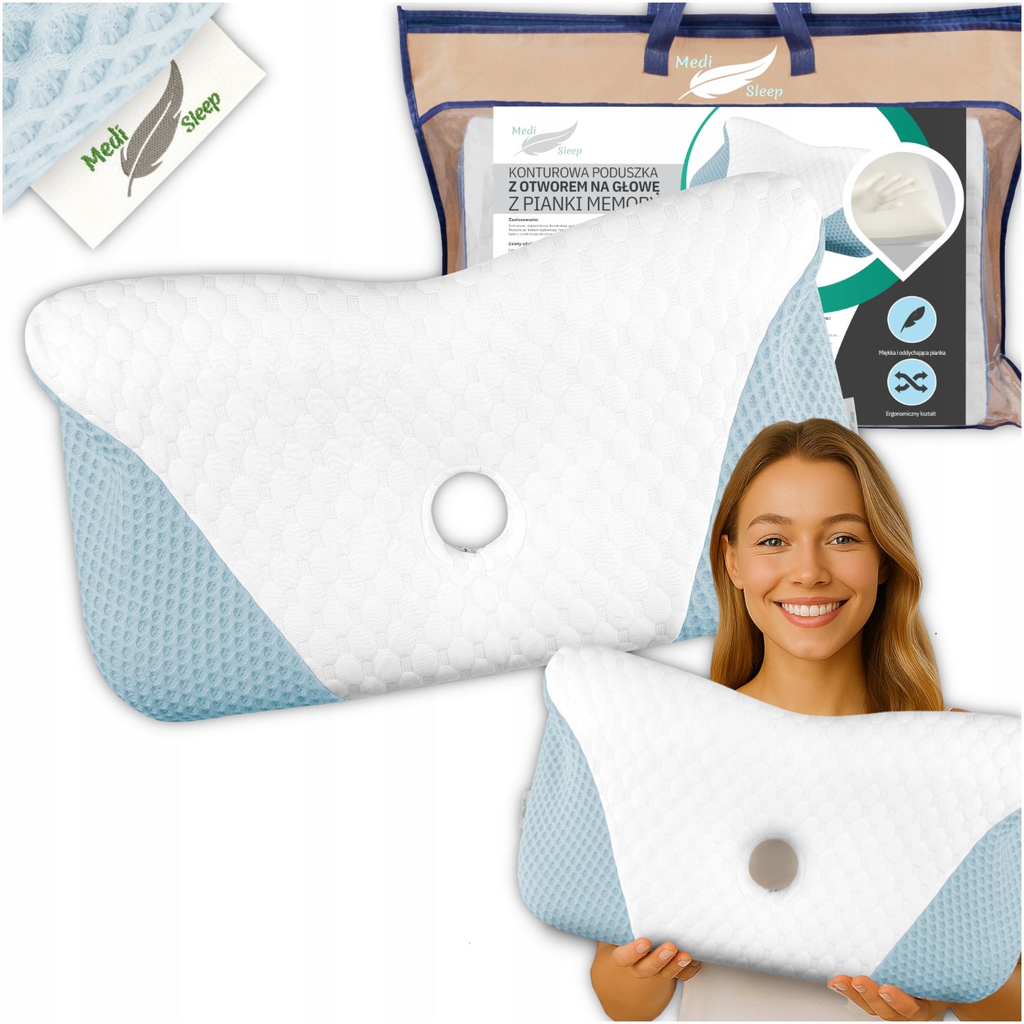 Didelė profiliuota ortopedinė pagalvė miegojimui ant šono, memory
