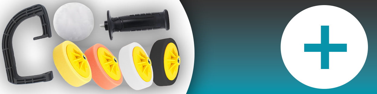 Galingas automobilinis poliruoklis/šlifuoklis su reguliuojamais apsukais ir kempinių rinkiniu, 2900W