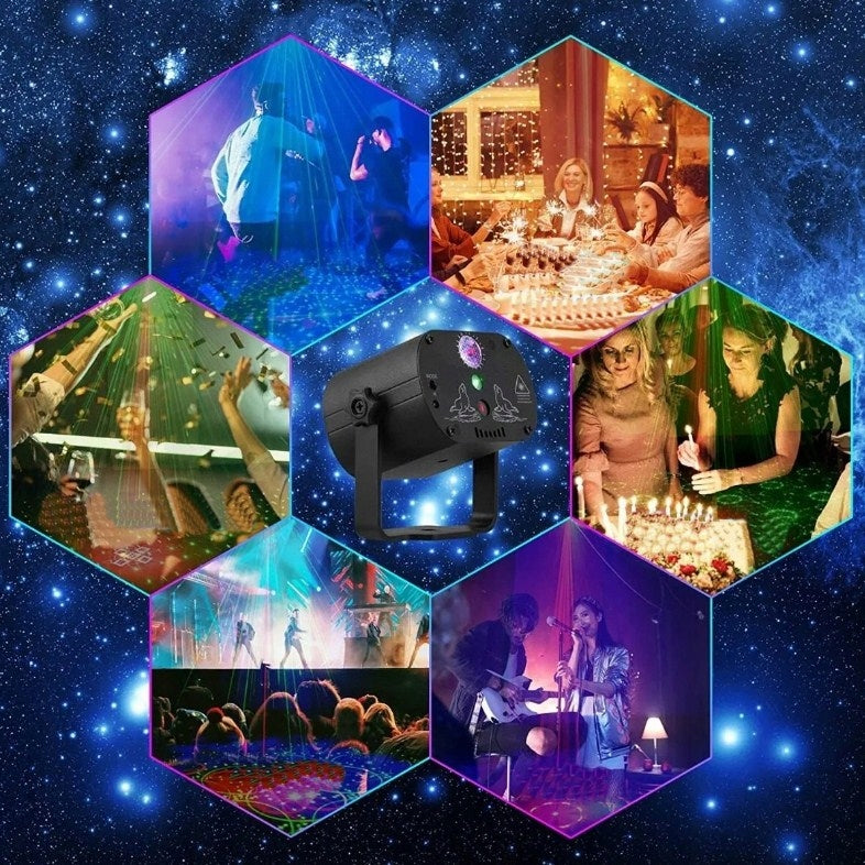 Spalvotas lazerinis diskotekos rutulys su nuotolinio valdymo pulteliu ir 2 baterijomis