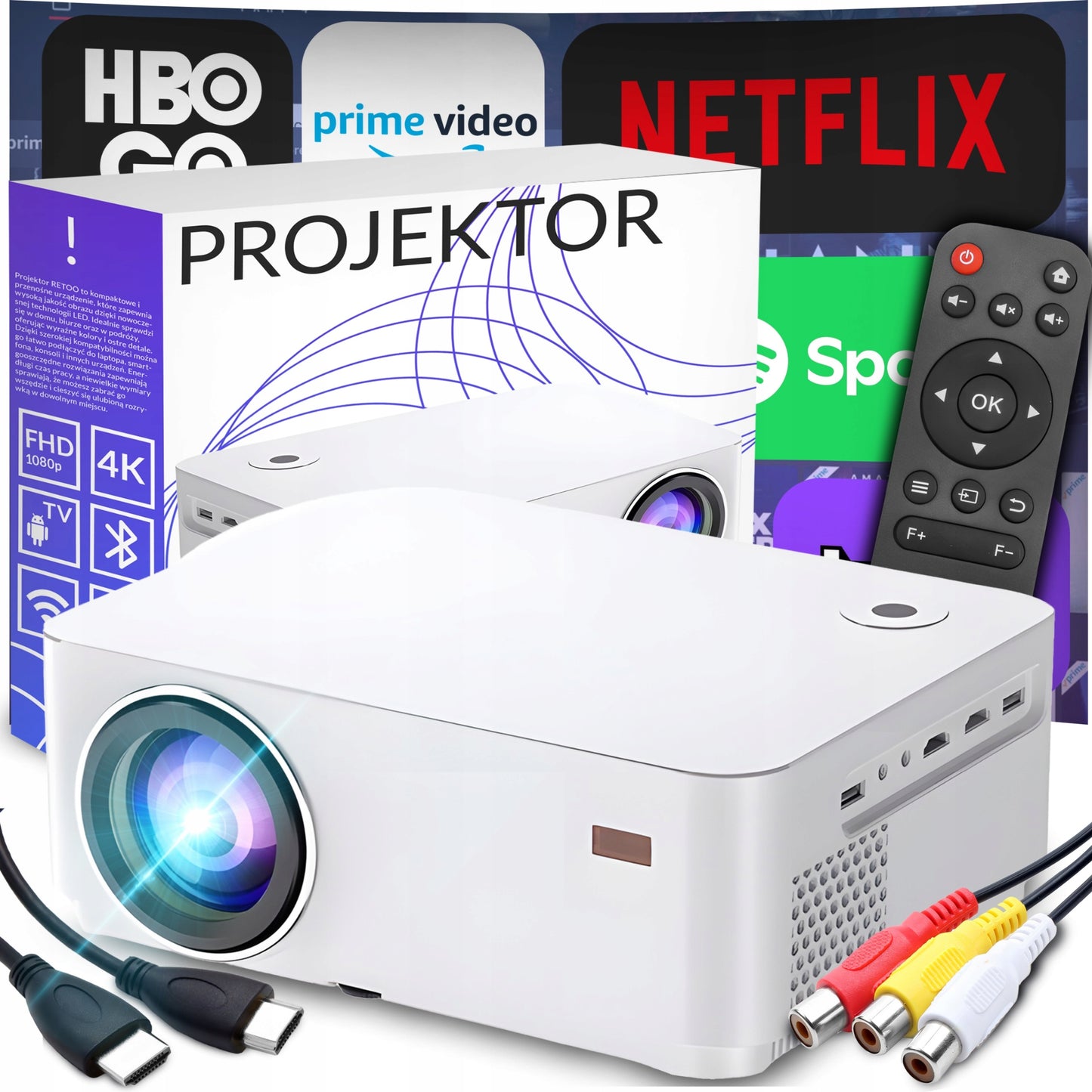 PROJEKTORIUS SMART TV WIFI FULL HD 4K 900lm LCD LED BLUETOOTH ANDROID