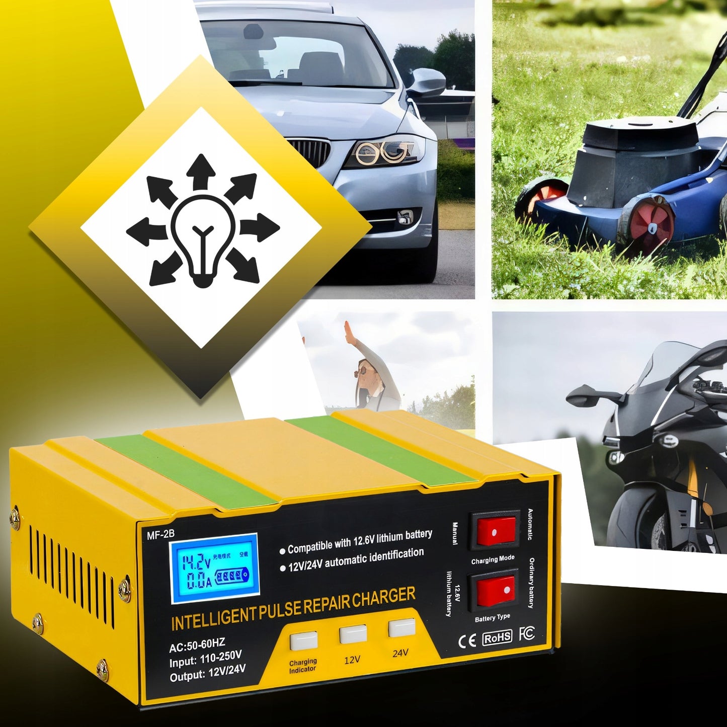 Automobilinis akumuliatorių įkroviklis su remonto funkcija 12V 24V