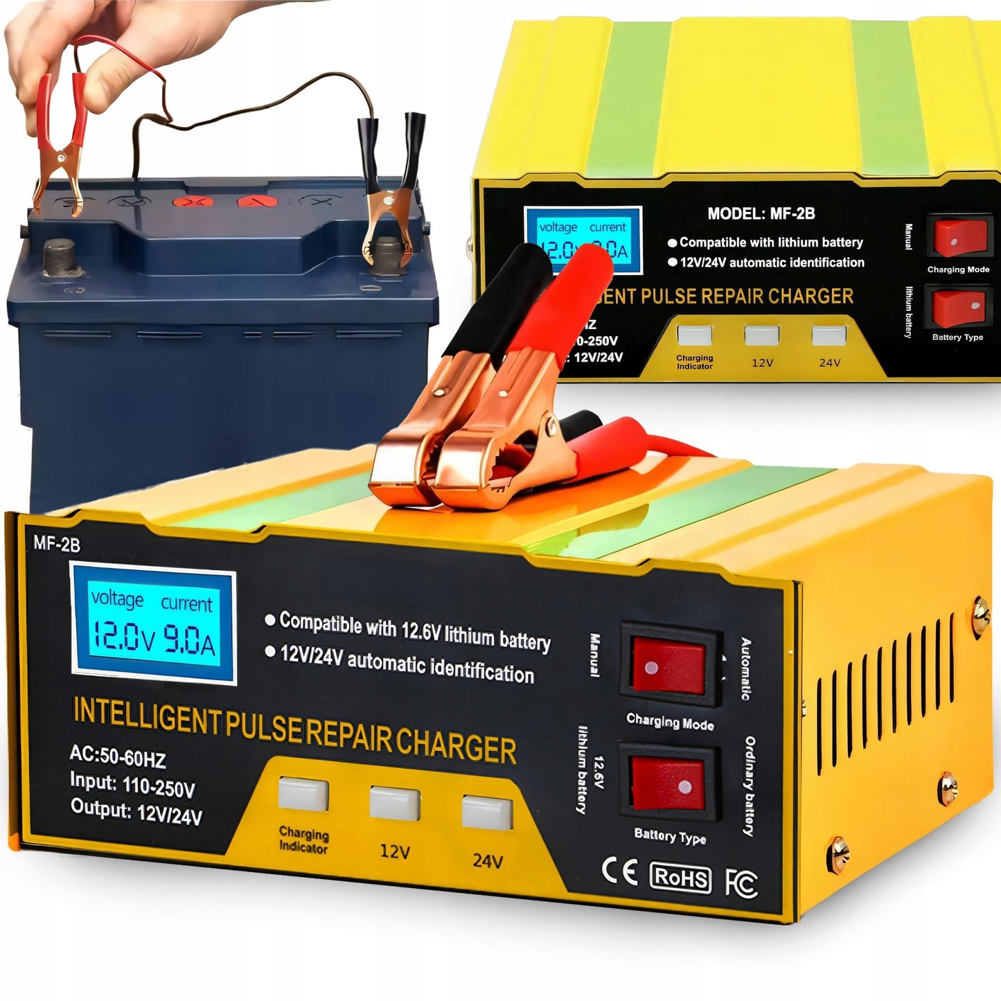 Automobilinis akumuliatorių įkroviklis su remonto funkcija 12V 24V