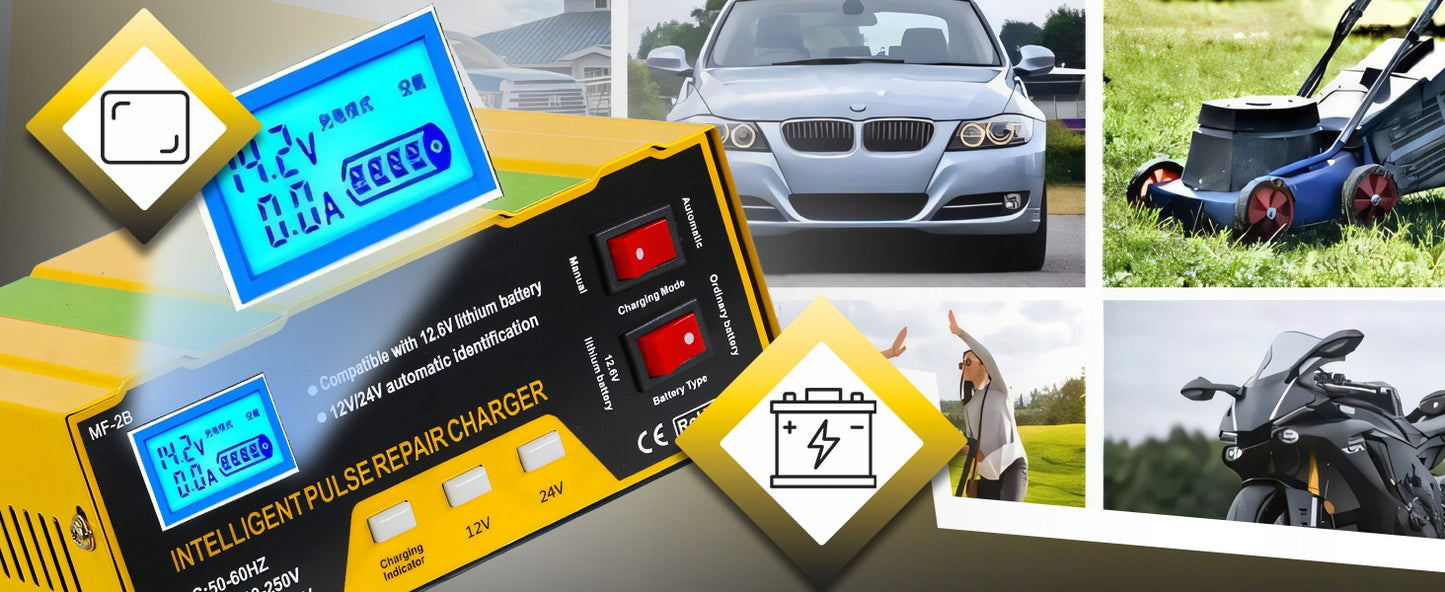 Automobilinis akumuliatorių įkroviklis su remonto funkcija 12V 24V
