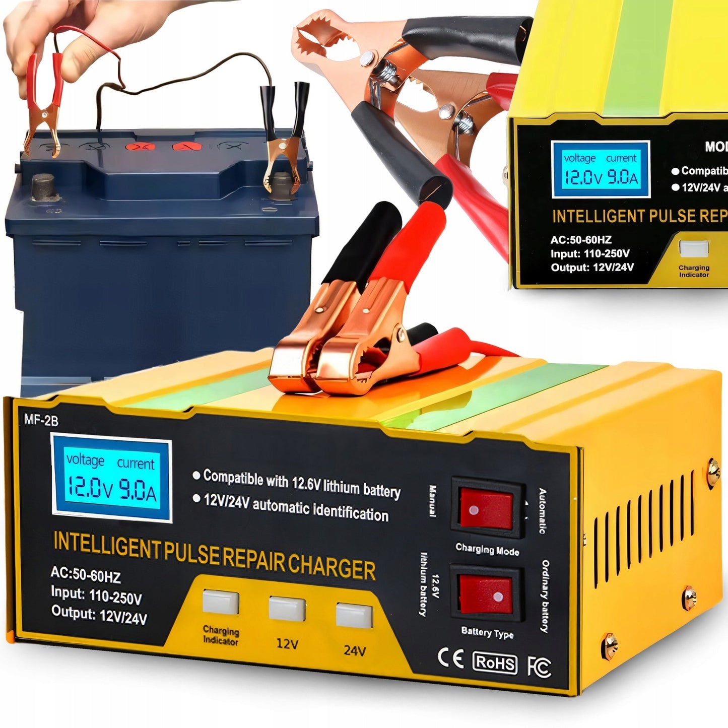 Automobilinis akumuliatorių įkroviklis su remonto funkcija 12V 24V